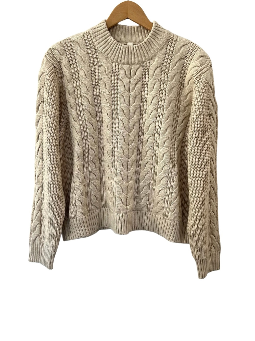 Pact women’s Cable Knit Crew Sweater XL sandshell cream chunky cotton NWOT